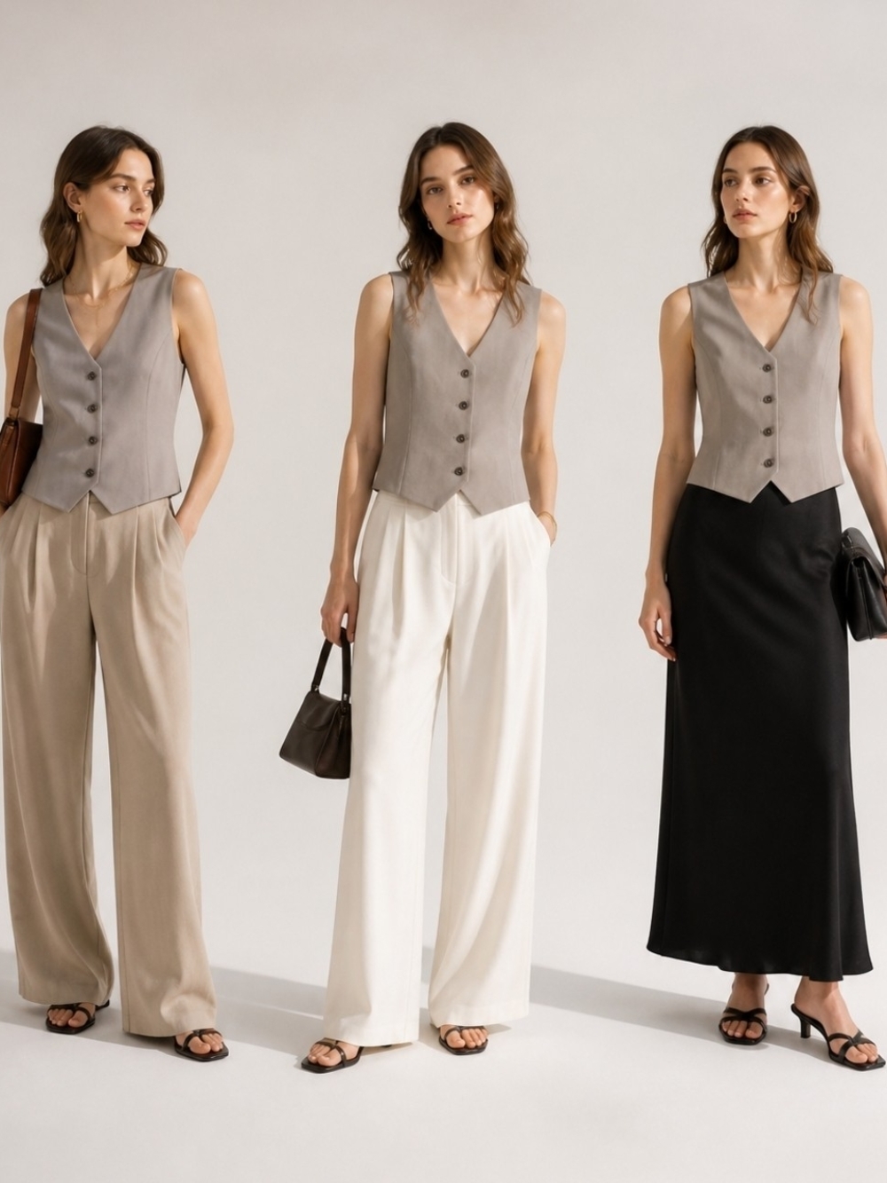 Aritzia Babaton Deniro Taupe Sleeveless V-Neck Button Vest Size 2